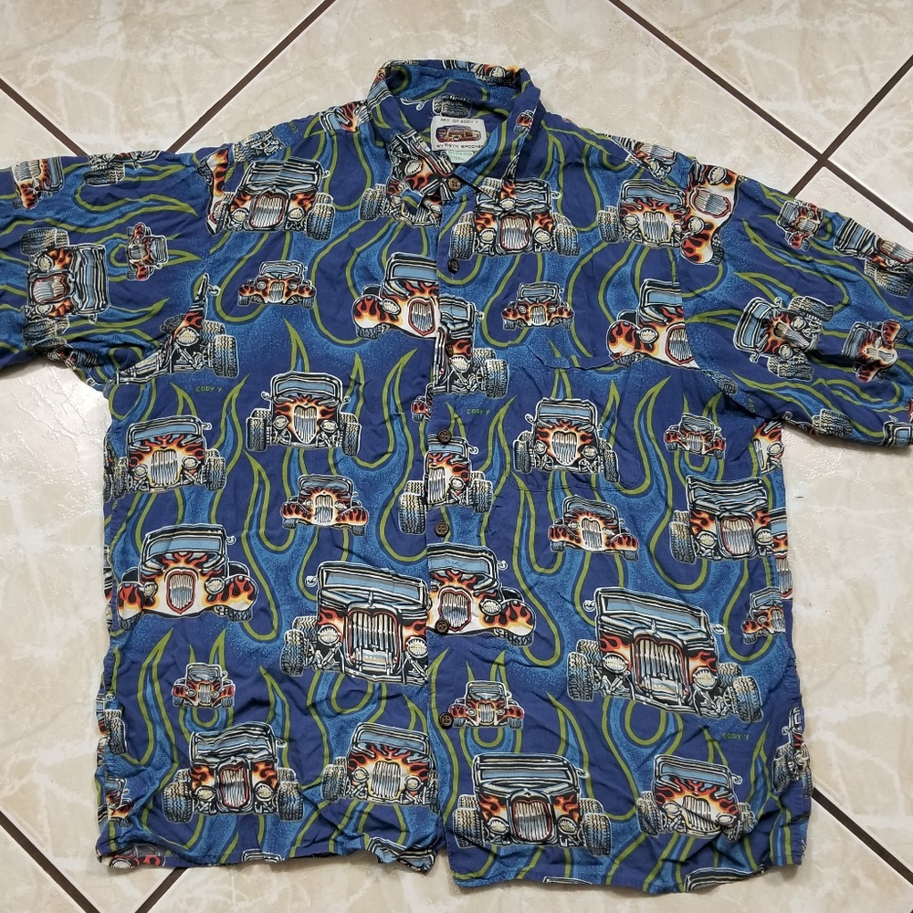 Reyn Spooner Art Of Eddy Hot Rod Button Shirt L